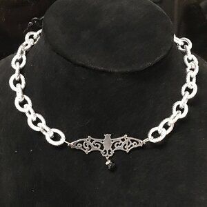 Bat Choker Silver Chunky Necklace Gothic Chain Punk Rock Biker Goth Collar